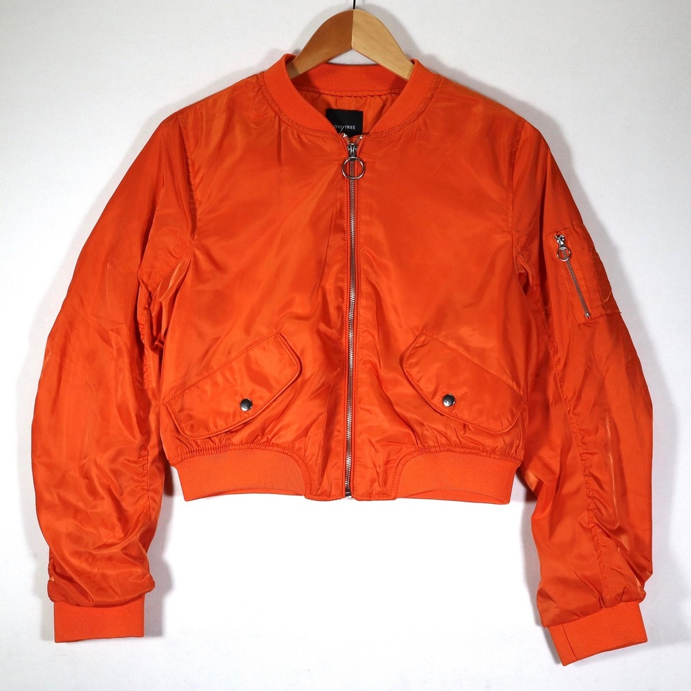 Love Tree Bomber Jacket Women Small Orange Cropped Flight Utility Casual Coat